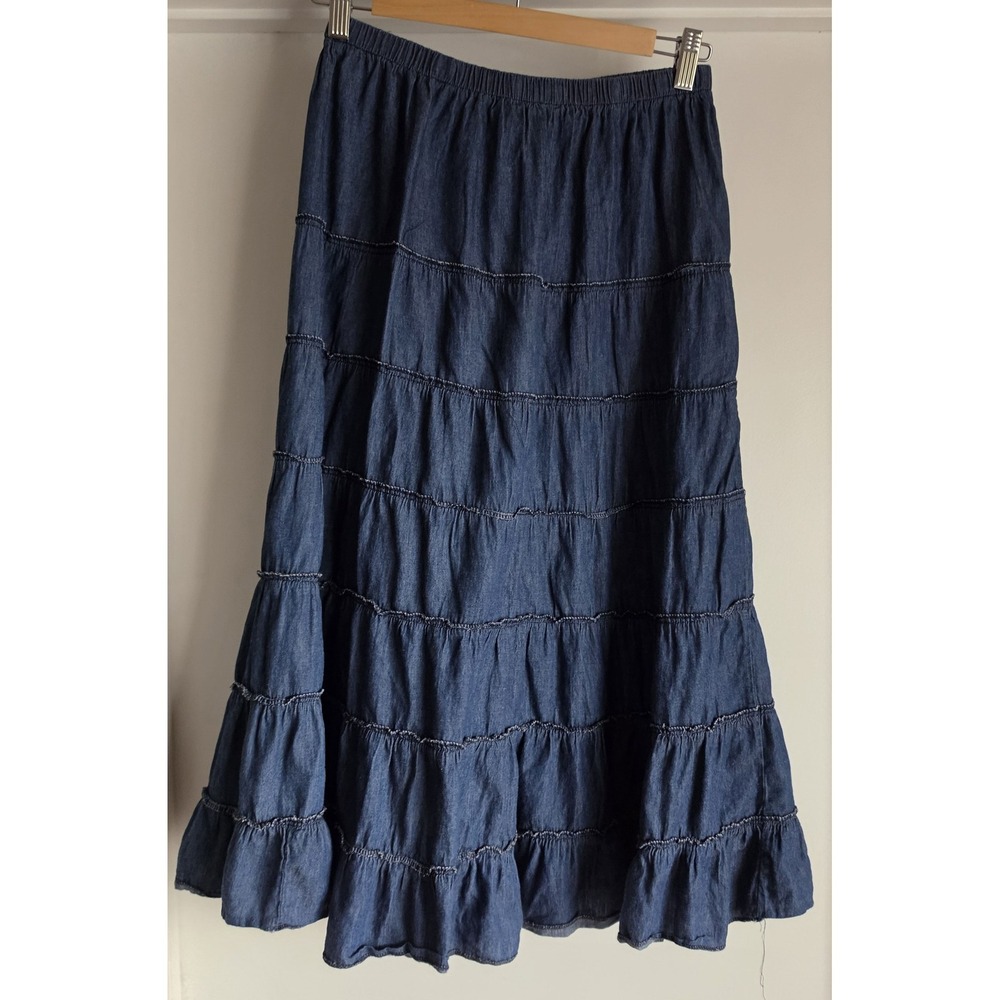 Metrowear Tiered Skirt M Dark Blue Cotton Midi Casual Boho Peasant